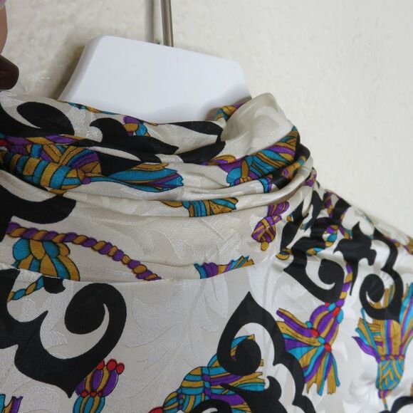 Vintage Adrianna Papell Silk High Neck Blouse Tassel Pattern - Women's Size 4 - Picture 5 of 7